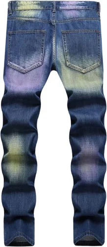 Miniatura 2 de JOCAI Men's Designer Straight Fit Pants Ripped Distressed Jeans with Printed