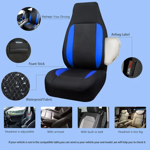 Miniatura 2 de CAR-GRAND Fundas para los dos asientos delanteros del auto, de ajuste universal, deportivas, impermeables de neopreno, con respaldo alto