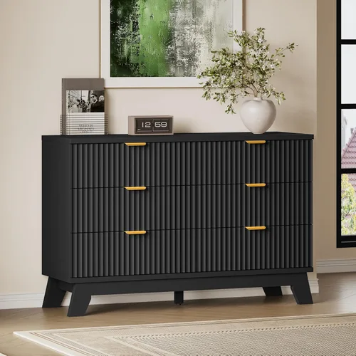 Miniatura 15 de BORNOON Cómoda alta de 46" para dormitorio, cómoda de 6 cajones acanalados, cómoda moderna de madera con almacenamiento profundo, correderas