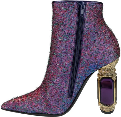 Miniatura 123 de FSJ Botas de tacón alto con punta puntiaguda para mujer, con tacón alto, con cremallera lateral brillante, estilo casual, para uso diario, zapatos