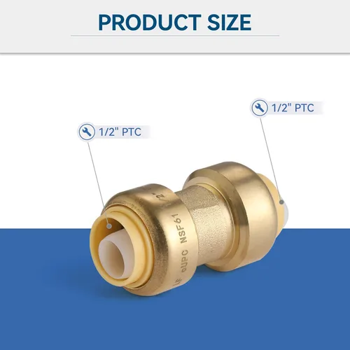 Miniatura 4 de Paquete de 12 acoplamientos rectos Pushfit de 1/2 pulgada, acoplamiento a presión de latón PEX con clip de desconexión, accesorios de plomería a