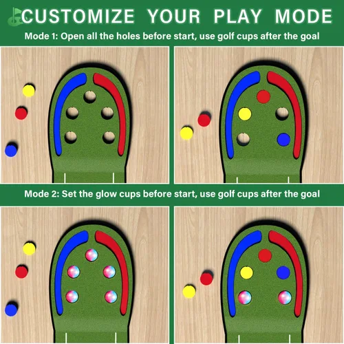 Miniatura 4 de VATOS Alfombra de Golf Mejorada para Interior para Niños - Juego de Golf con Bolas LED, Copas Luminosas, Hierros y Putters, Alfombra de Golf