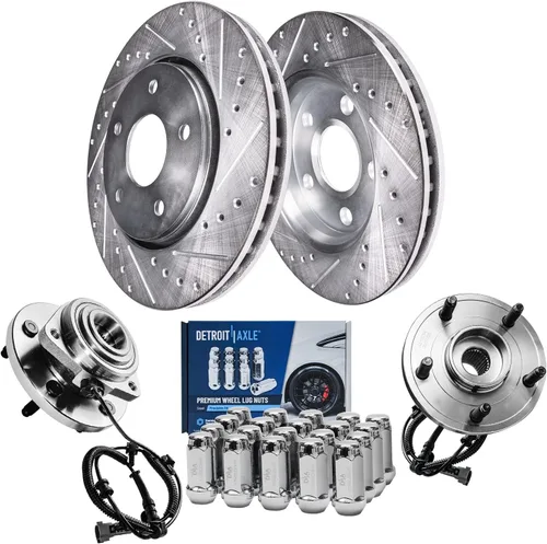 Miniatura 26 de Detroit Axle - Kit de freno para Mercedes-Benz C300 2015-2023, C350e 2016-2018 2015 C400, rotores perforados y ranurados Reemplazo de pastillas