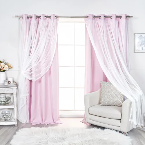 Miniatura 10 de Best Home Fashion Juego de 2 paneles de ventana de tul de encaje con aislamiento térmico y ojales de níquel de acero inoxidable para dormitorio