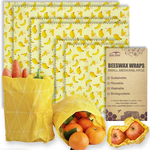 Miniatura 22 de Zelten Envolturas reutilizables de cera de abejas (3 paquetes, 3 tamaños S, M, L) sin plástico y silicona, envoltura ecológica, papel de cera