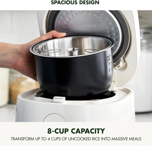 Miniatura 6 de Arrocera GreenPan, 8 tazas cocidas (4 sin cocer), modo bajo en carbohidratos y sopa, 10 ajustes de cocción de un toque, cesta de vapor de cerámica