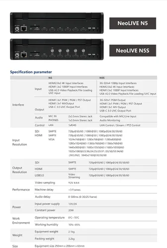 Miniatura 8 de SPROLINK NeoLIVE N5S 5 Canales de Entrada Conmutador de Transmisión de Video Diseño de Laptop con Pantalla de 10.1 pulgadas, con Entradas Duales 4K