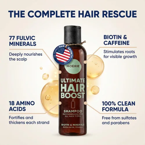 Miniatura 7 de Moerie Ultimate Hair Growth Shampoo - Para cabello más largo, grueso y lleno - Productos para el cabello voluminizadores veganos - Sin parabenos ni