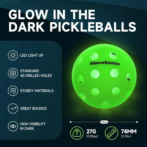 Miniatura 2 de AboveGenius Bolas de pickleball con luz LED, bolas de pickleball que brillan en la oscuridad, alta visibilidad para jugar por la noche, bolas