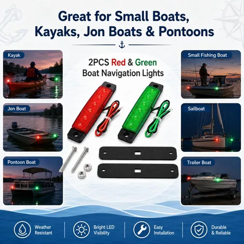 Miniatura 7 de Luces de navegación Shangyuan, luces LED de tira marinas y para popa de barco, kayak, DC 12V 2 piezas (rojo y verde)
