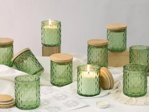 Miniatura 9 de NITIME 15 tarros de vela de 7.5 onzas para hacer velas, recipientes de vidrio transparente con tapas de bambú y etiquetas adhesivas, recipientes