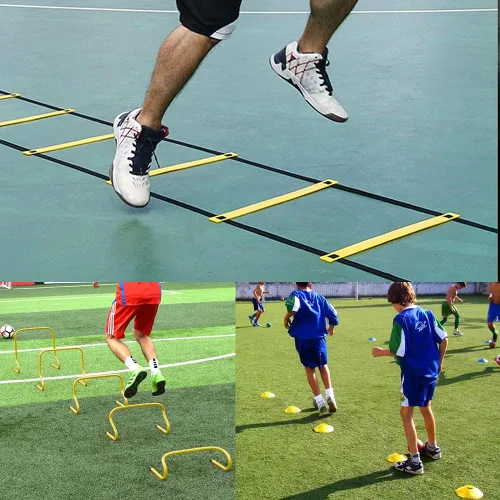 Miniatura 2 de TNZMART Escalera de agilidad y conos de disco, juego de entrenamiento de peldaños ajustables con 10 conos deportivos de plástico para entrenamiento