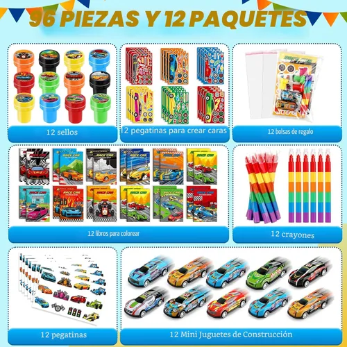 Miniatura 2 de BenLouis 84 piezas de recuerdos de fiesta con tema de carreras, libros para colorear, crayolas, stickers, set a granel para niños, ruedas