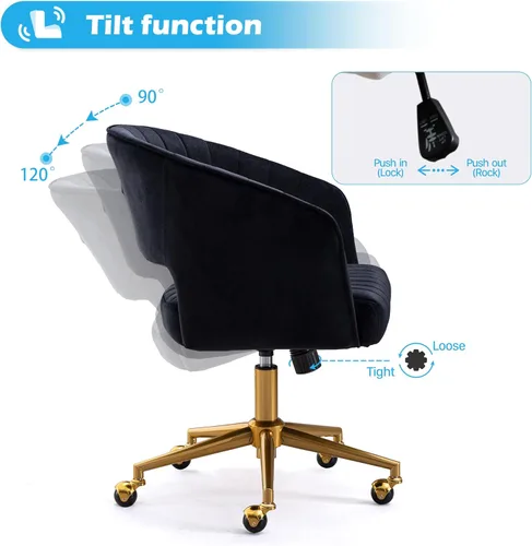 Miniatura 4 de Silla de oficina para el hogar, silla giratoria de terciopelo para escritorio, sillón de acento tapizado, sillas modernas capitoneadas con base Negro