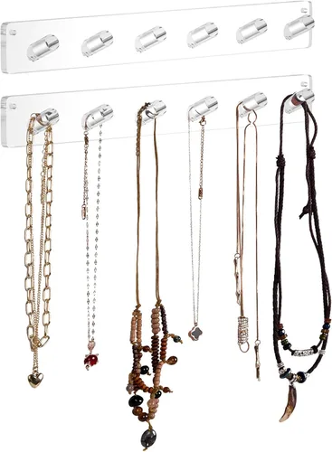 AITEE Soporte para collares, organizador de collar acrílico montado en la pared con 6 ganchos, para colgar collares, joyas, brazaletes, pulseras y