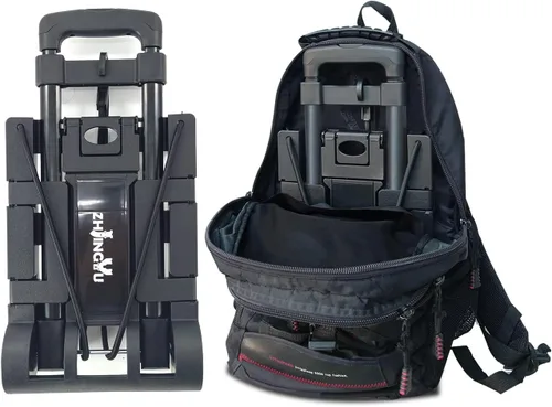 Miniatura 6 de Carretilla de Mano Plegable Pequeña, Carrito Utilitario Plegable con 4 Ruedas y 2 Cuerdas Elásticas, Carrito Plegable, Carretilla Mochila, Hierro