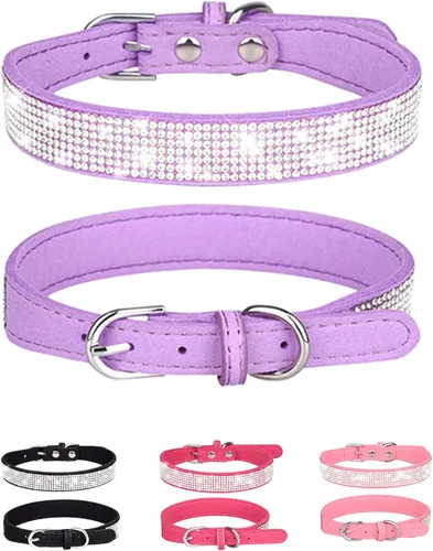 Miniatura 21 de Collar de perro para perros pequeños, collares ajustables de cuero de gamuza para perro, collar de perro rosa para gato, collar de perro