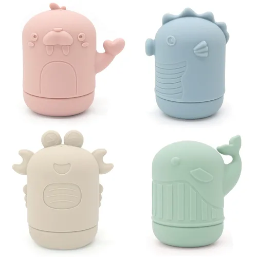Ginbear Juguetes de baño de silicona para bebés, no tóxicos, sin moho, juguetes para bañera para niños pequeños de 6 meses en adelante, paquete de 4