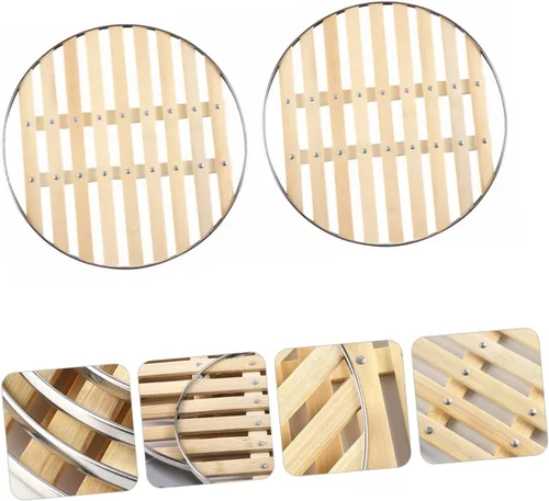 Miniatura 2 de Estante de vapor de bambú, paquete de 2 unidades de acero inoxidable de 11.8 pulgadas y soporte de vapor de bambú natural para ollas arroceras al