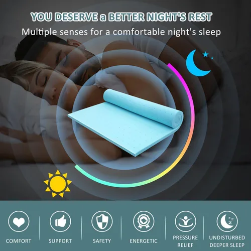 Miniatura 5 de Nelaukoko - Cubrecolchón de espuma viscoelástica tamaño individual XK, cubrecolchón de 2 pulgadas con gel de enfriamiento para dormitorio