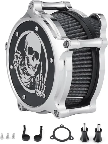 Miniatura 8 de Filtros de filtro de aire para motocicleta, kit de filtro de aire estilo calavera, apto para Harley FLHR Road King FLHX Street Glide FLTRX Road