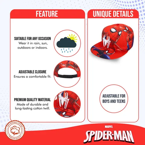 Miniatura 2 de Marvel Spiderman Hat for Boys, Breathable Spiderman Baseball Cap for Toddlers, Boys Ages 3-9