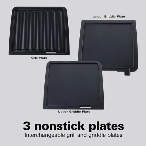Miniatura 4 de Hamilton Beach - Combo de parrilla interior y plancha eléctrica 4 en 1 con cocina de tocino, se abre plana para doble superficie de cocción, placas