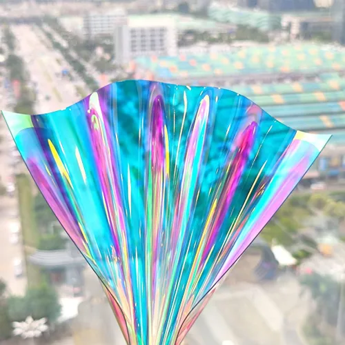 Miniatura 5 de 6 piezas de tela holográfica transparente de PVC azul iridiscente de 0.031 in de grosor de vinilo transparente con espejo de lámina láser para XHT
