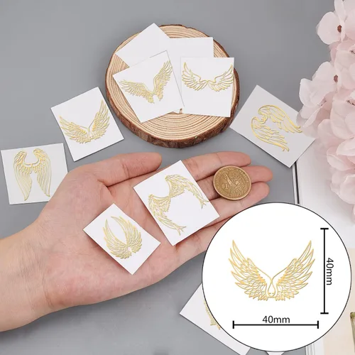 Miniatura 2 de OLYCRAFT Calcomanías temáticas de ala de ángel, 9 calcomanías de metal de latón dorado de 1.6 x 1.6 pulgadas para álbumes de recortes, manualidades