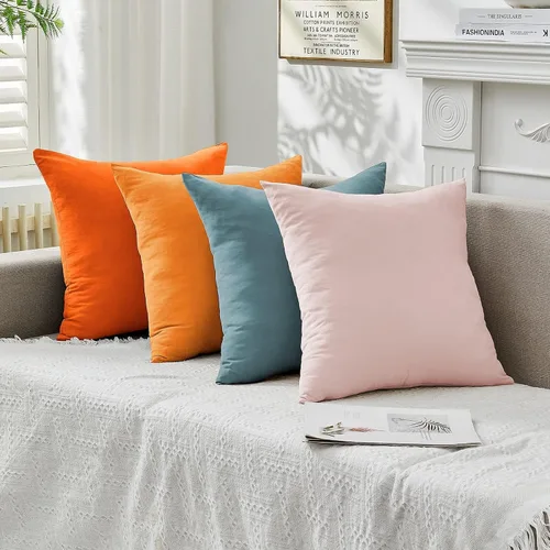 Juego de 4 fundas de almohada coloridas de 18 x 18 pulgadas, juego de 4 almohadas multicolor suaves, decorativas, cuadradas, bohemias, decoración