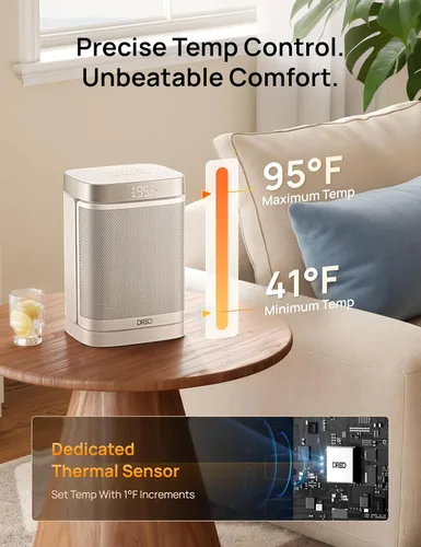 Miniatura 6 de DREO Atom One - Calentador de espacio con control remoto, calentadores eléctricos oscilantes de 70° con termostato digital, calentador de cerámica