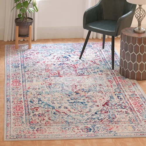 Miniatura 42 de SAFAVIEH - Alfombra de la colección Brentwood - 6' x 9', azul marino y gris claro, diseño envejecido con medallón, no desprende pelusa y fácil azul