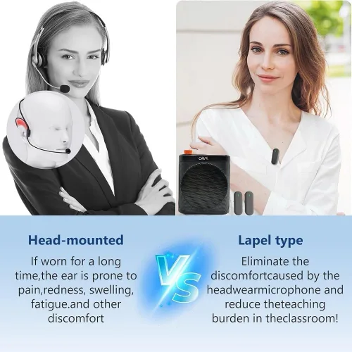 Miniatura 5 de Amplificador de voz inalámbrico portátil con dos micrófonos Lavalier Bluetooth, mini altavoz inalámbrico recargable de megáfono de voz