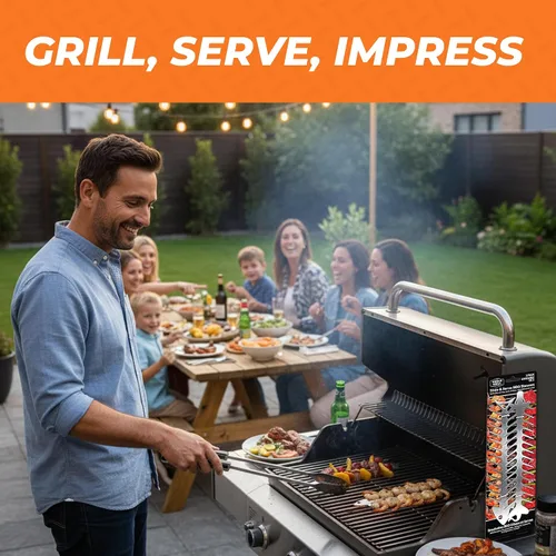 Miniatura 7 de Proud Grill Slide & Serve BBQ - Juego de 2 brochetas reutilizables de acero inoxidable Ideal para asar shish Kabobs Uso para carne de res