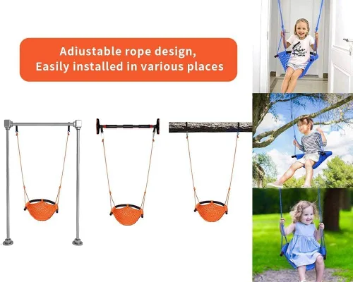 Miniatura 3 de Columpio tejido a mano para niños, columpio para niños con cuerdas ajustables, juego de columpio seguro para niños, para interiores, exteriores
