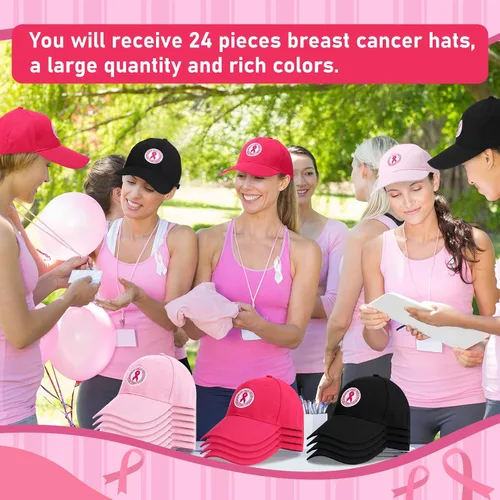 Miniatura 3 de 24 sombreros de concientización sobre el cáncer de mama, gorras de béisbol de cinta rosa a granel, gorra de béisbol ajustable, sombrero de algodón