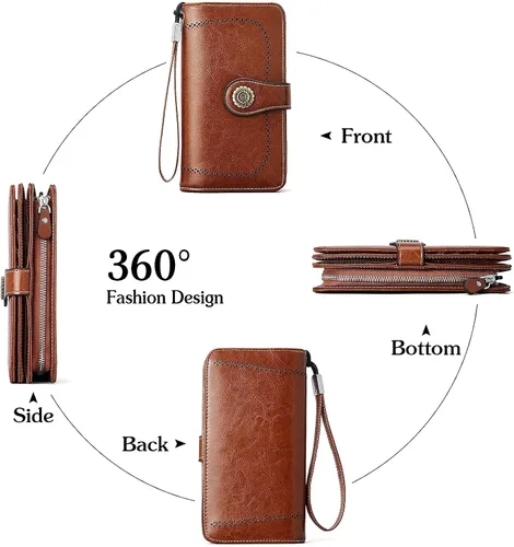 Miniatura 3 de BOSTANTEN Cartera de cuero genuino para mujer, de gran capacidad, cartera de mano, tarjetero con bloqueo RFID