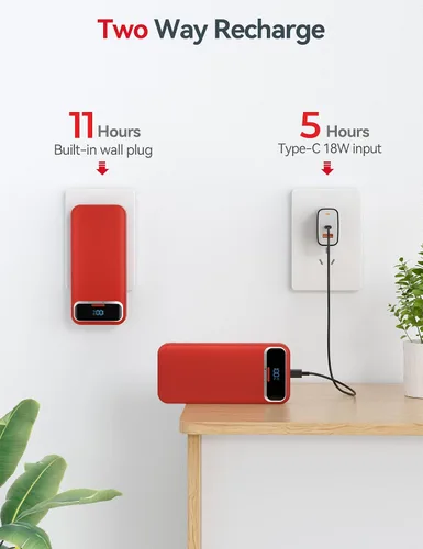 Miniatura 7 de Cargador portátil ligero de 20000 mAh con cables integrados y enchufe de pared de CA, batería de carga rápida PD20W USB-C, pantalla LED, cargador