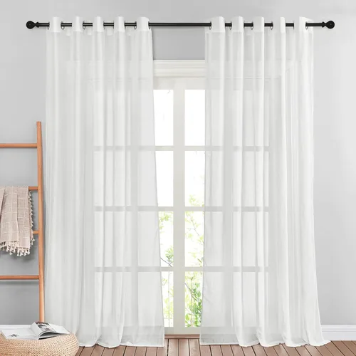 Miniatura 170 de NICETOWN Cortinas de lino traslúcidas con textura de lino de 84 pulgadas de largo, con ojales semitraslúcidos, tratamientos de ventana, privacidad