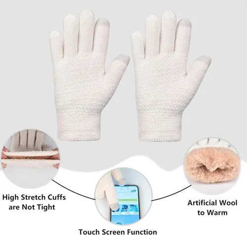 Miniatura 5 de Conjunto de guantes de invierno para mujer, gorro de forro polar, bufanda para pantalla táctil, guante 3 en 1