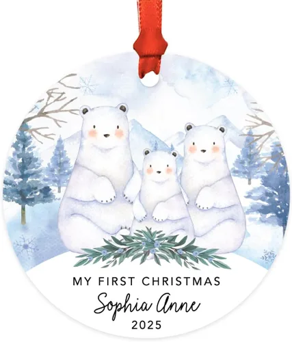 Miniatura 66 de Andaz Press Adorno de recuerdo de Navidad de metal redondo personalizado para la familia, My First Christmas As Abuelita 2024, acuarela de osos