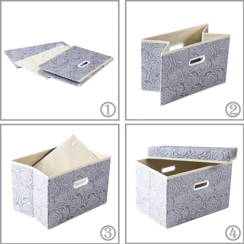 Miniatura 5 de PRANDOM Caja de almacenamiento plegable más grande con tapa [1 unidad] Contenedor Cesta Organizadora Cubo de Almacenamiento Decorativo de Tela