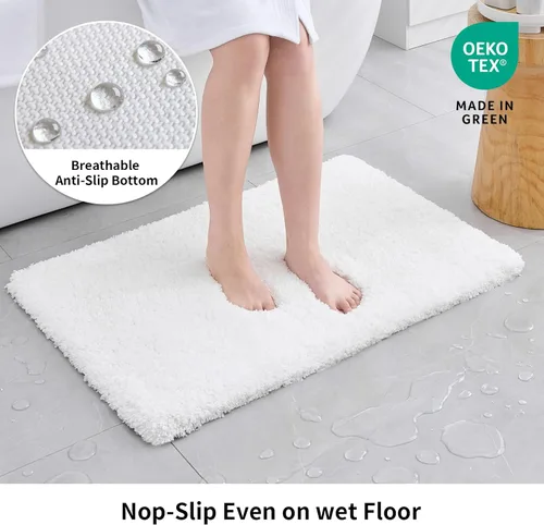 Miniatura 4 de Disolla Alfombras pequeñas para baño 17x24 antideslizante, alfombra de baño blanca esponjosa para el suelo del baño, lavable a máquina, alfombra