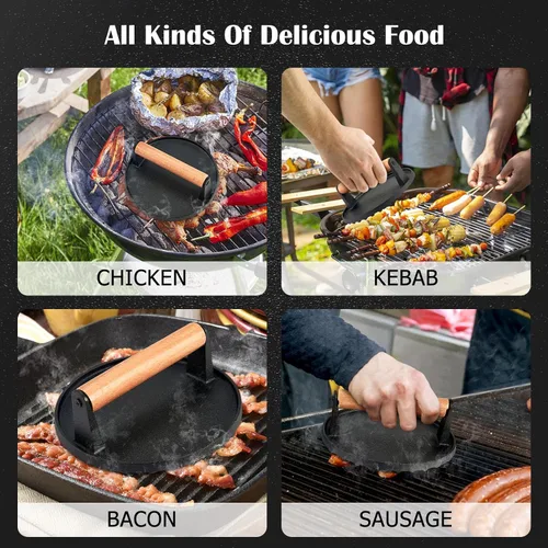 Miniatura 4 de Joyfair Prensa para Hamburguesas Smash para Plancha (7 pulgadas), Aplastador de Hamburguesas de Hierro Fundido, Accesorios para Prensa de Parrilla