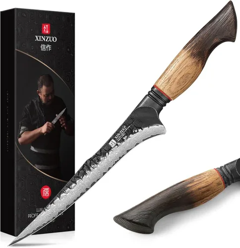 Miniatura 14 de XINZUO Cuchillo Santoku de Damasco Afilado de 7.6 Pulgadas, Cuchillo Profesional de Cocina para Carne de Acero Damasco de 67 Capas para Hogar