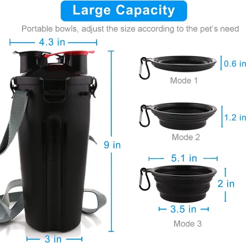 Miniatura 6 de Botella de agua de viaje para perros, cuencos plegables 2 en 1, contenedor de comida para mascotas con cuencos plegables, cuencos de agua portátiles