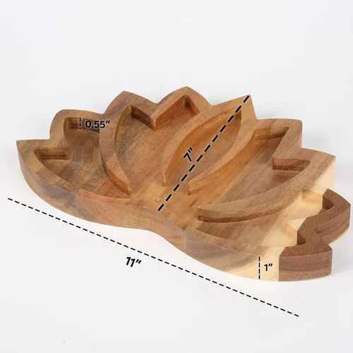 Miniatura 2 de Bandeja de Exhibición de Cristal Lotus – Muestra Tus Gemas, Piedras Curativas y Tesoros – Cuenco de Madera para Rocas de 11"x7", Soporte de Cristal