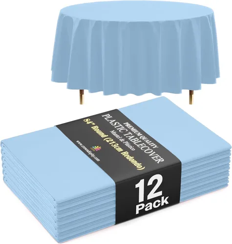 Miniatura 18 de Exquisite 66% Thicker Premium Aqua Round Tablecloth 0.5 Mil 6 Pack Plastic Table Cloth Disposable 84 Inch Round Plastic Tablecloth Won't Tear Easily