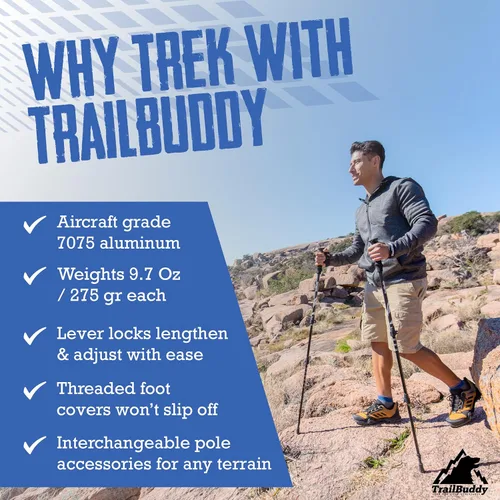 Miniatura 3 de TrailBuddy Bastones de senderismo plegables para niños, paquete de 2 bastones de senderismo para senderismo, camping y mochilero, bastones de Azul