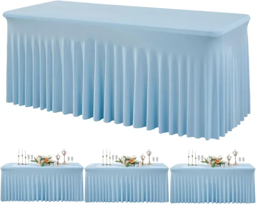 Miniatura 48 de Outpain - 4 paquetes de mantel de elastano de 6 pies para mesas plegables estándar - Mantel de mesa rosa bebé, protector de mesa para fiesta, boda